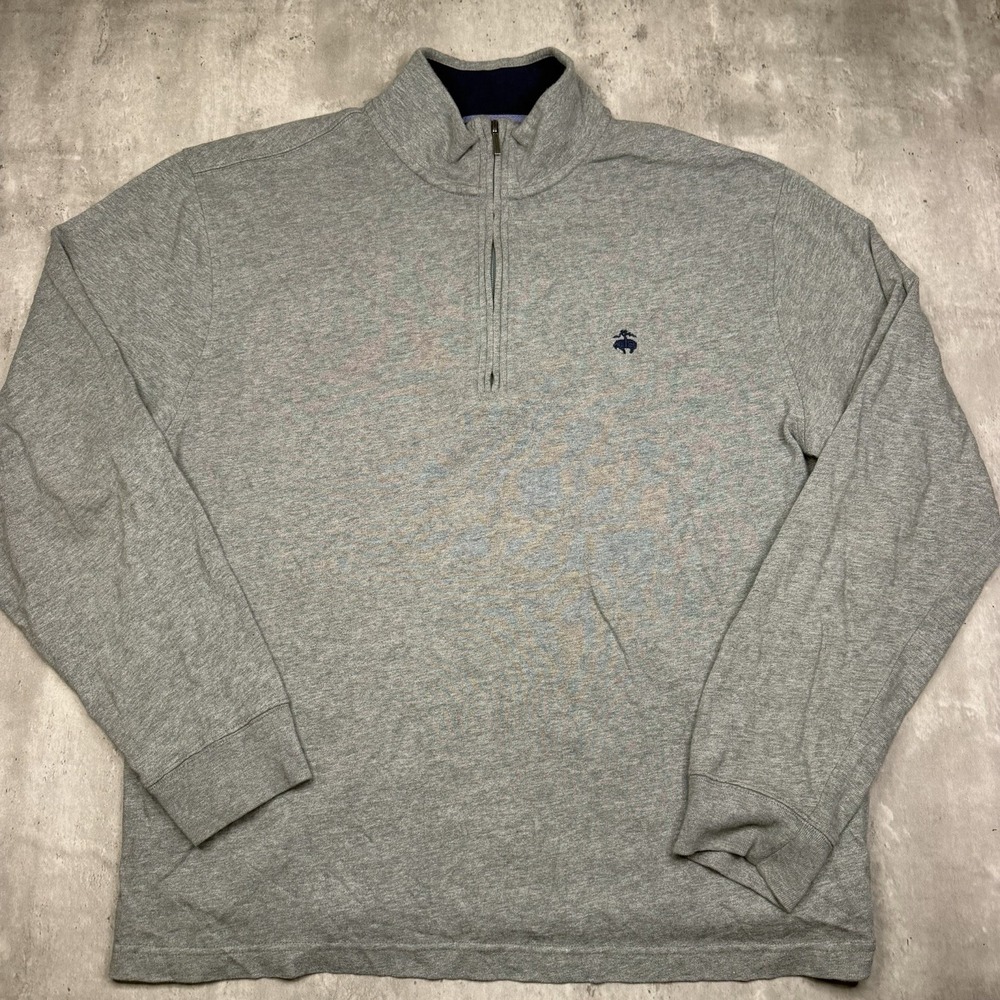 Brooks Brothers Grey 1/4 Zip Pullover Sweater Men's Size XL Solid Cotton Logo